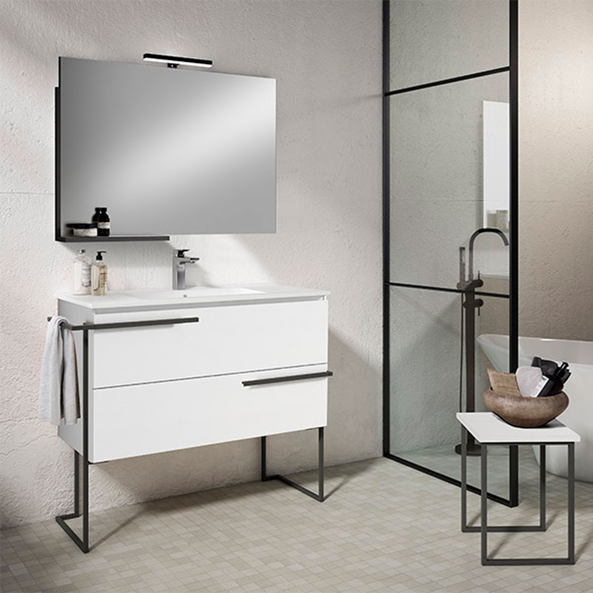 Mueble de baño de pie de suelo 2 cajones con lavabo integrado Modelo Scala1