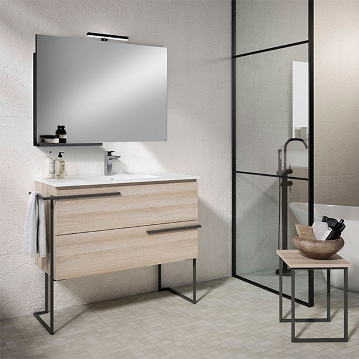 Mueble de baño de pie de suelo 2 cajones con lavabo integrado Modelo Scala2