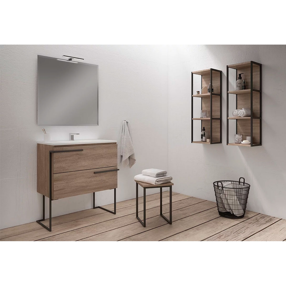 Mueble de baño de piie de suelo 2 cajones con lavabo integrado Modelo Scala5