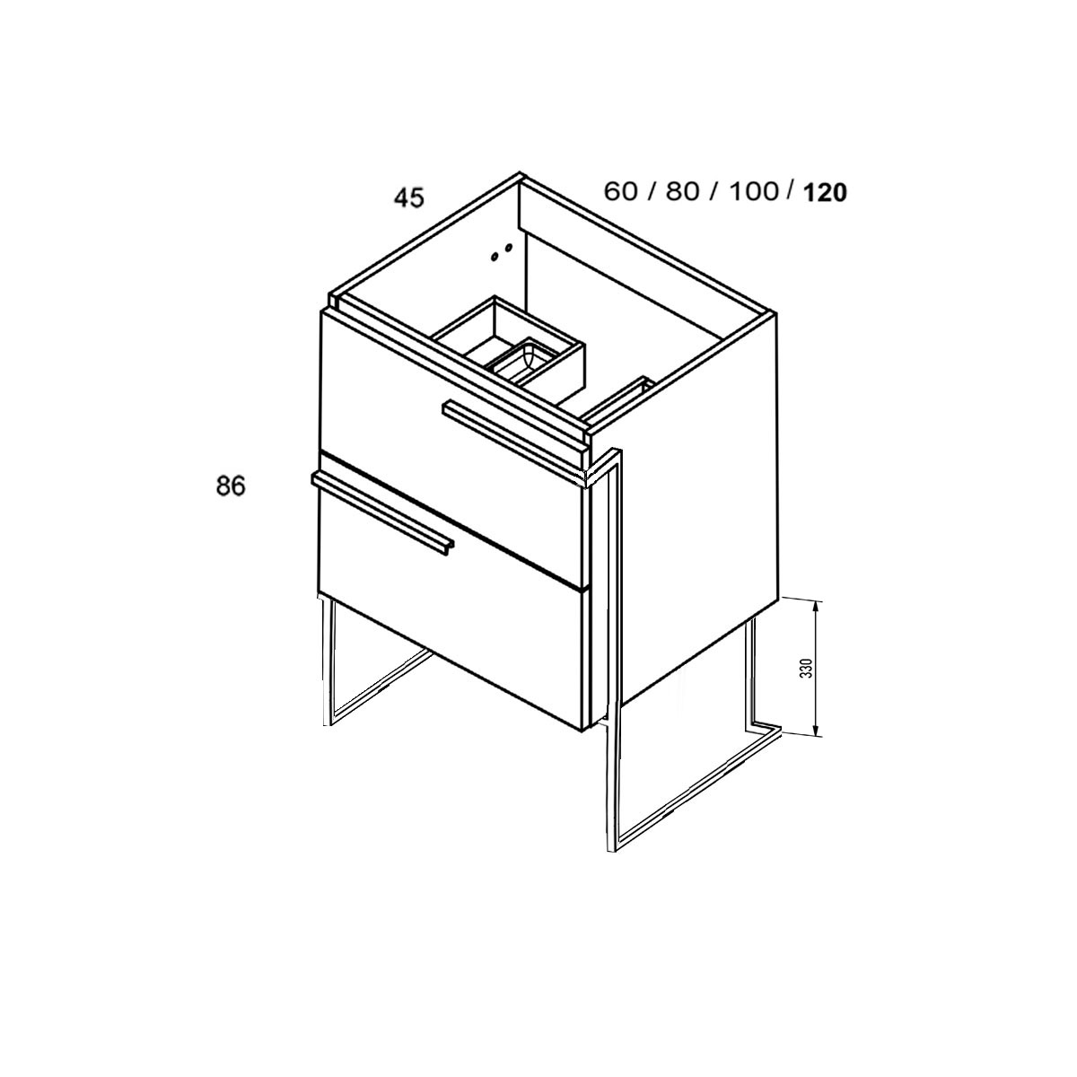 Meuble de salle de bain au sol avec 2 tiroirs avec évier intégré Modèle Scala18