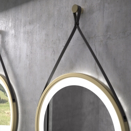 Bracelet en Cuir Marron Phuket - Miroir Scandinave avec Lumière 160 Led (70Ø)