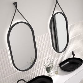 Correia em pele castanha Funchal - Espelho escandinavo 50x80 com 480 led