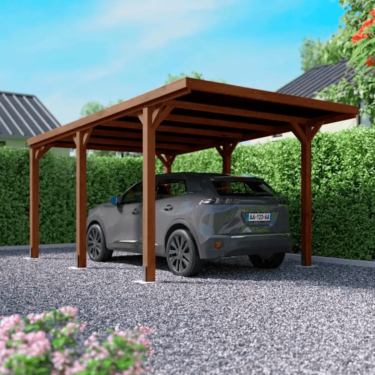 Einzelne hölzerne Carport