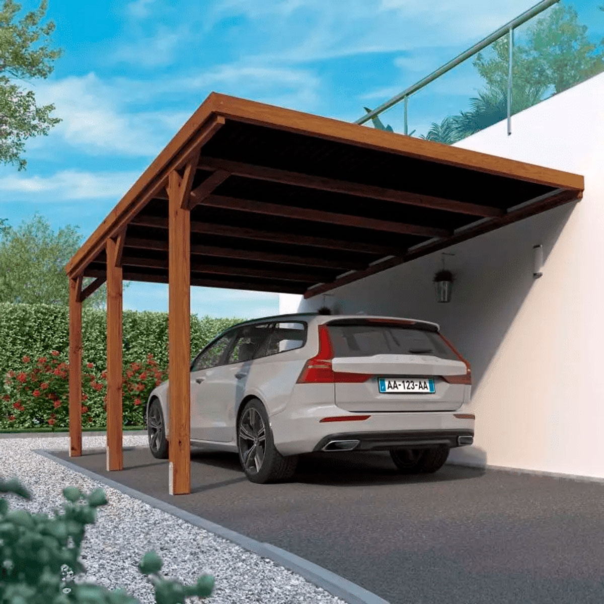 Single inlaid carport in inlaid wood