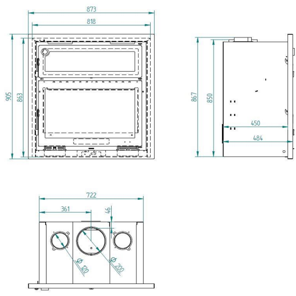 Insert en bois avec turbines IT-180 H (80cm) + Dimensions du cadeau direct