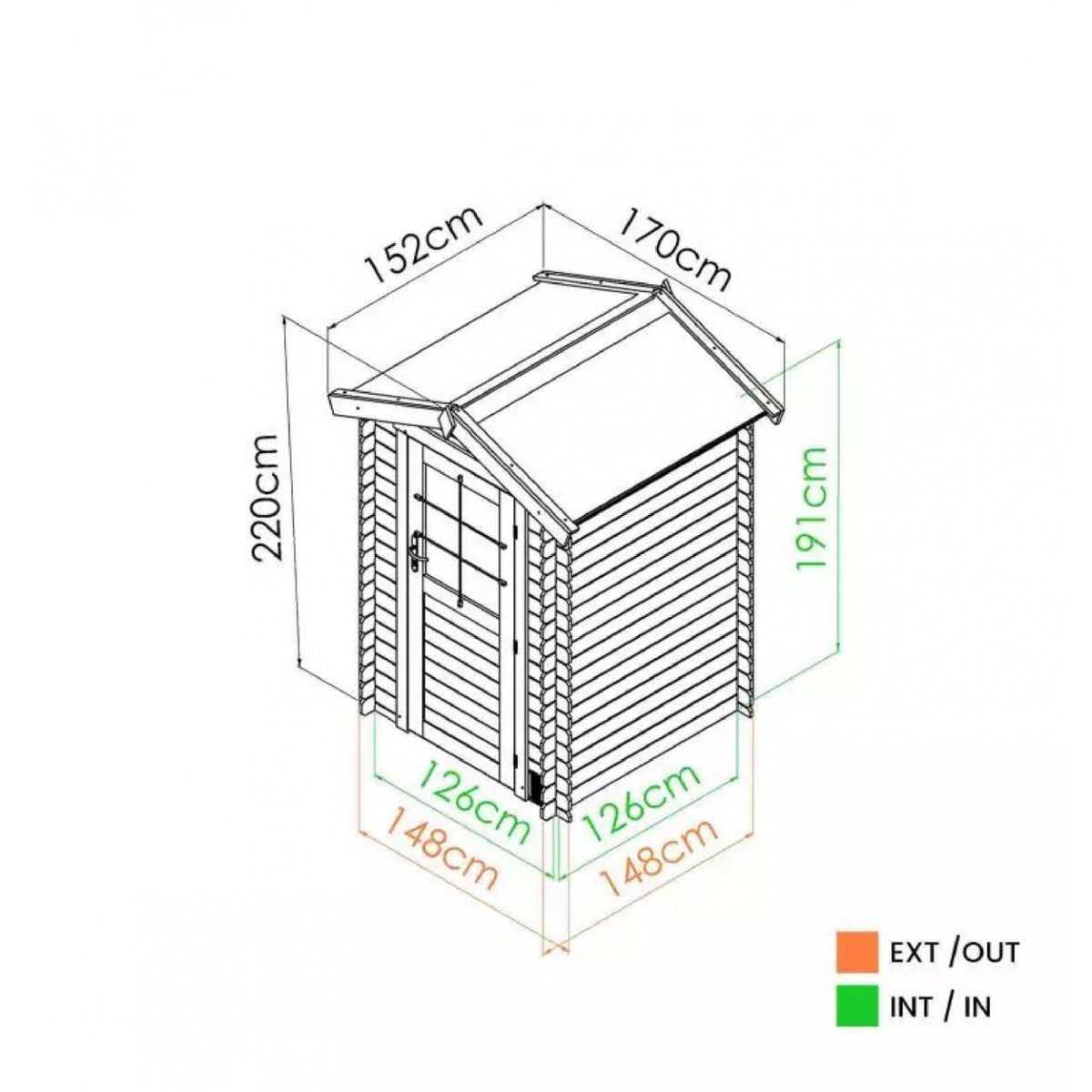 Cobertizo de madera modelo Juno 1.6  m² esquema