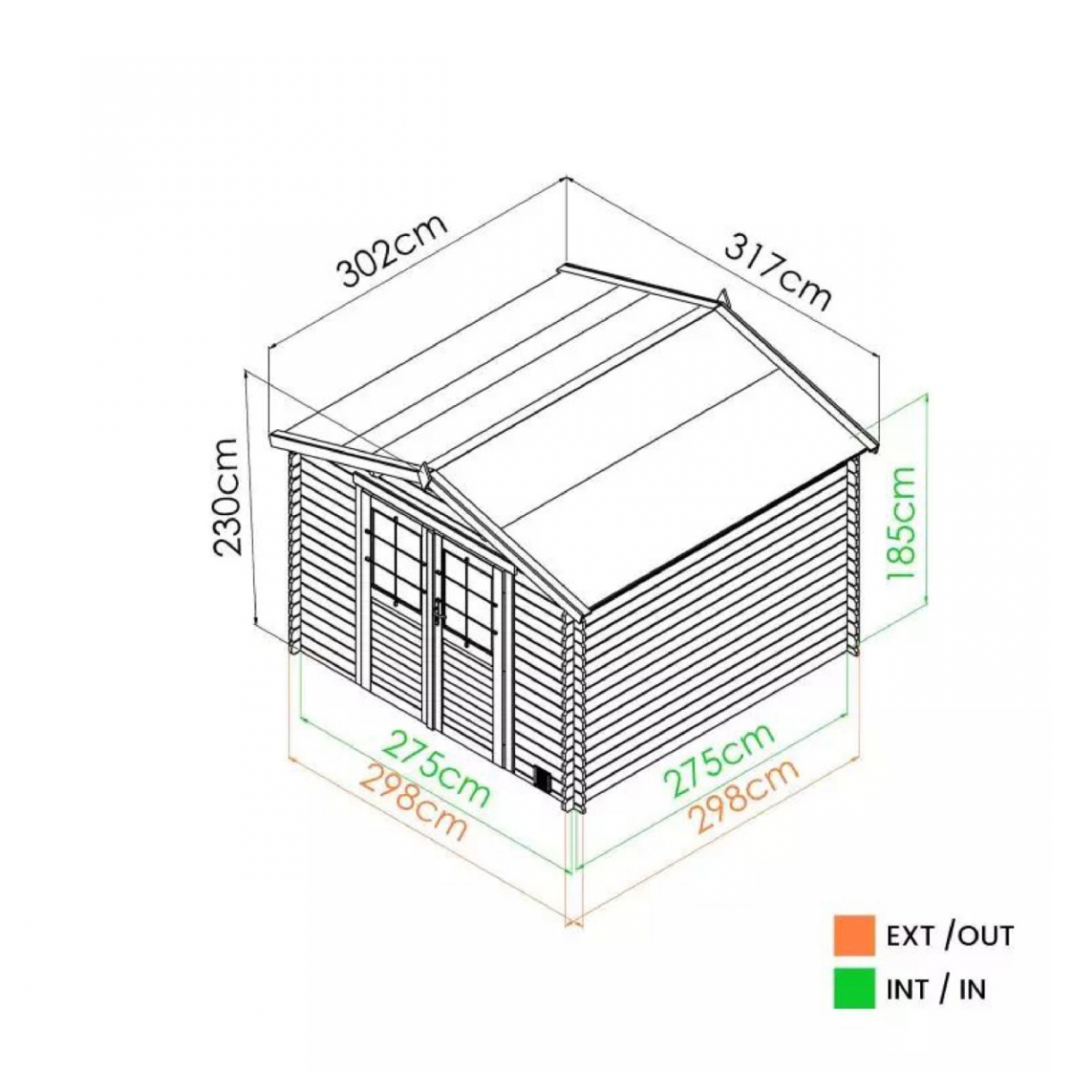 Cobertizo de madera modelo Juno 7.4 m² esquema