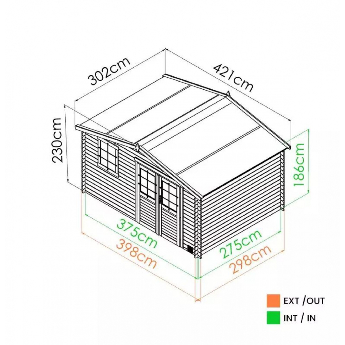 Cobertizo de madera modelo Juno 10.1 m² esquema