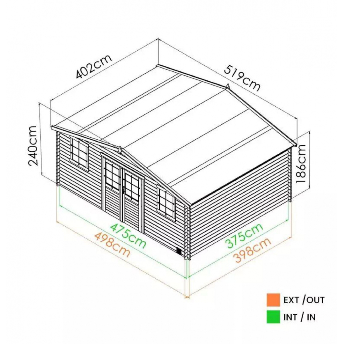 Cobertizo de madera modelo Juno 17.5 m² esquema