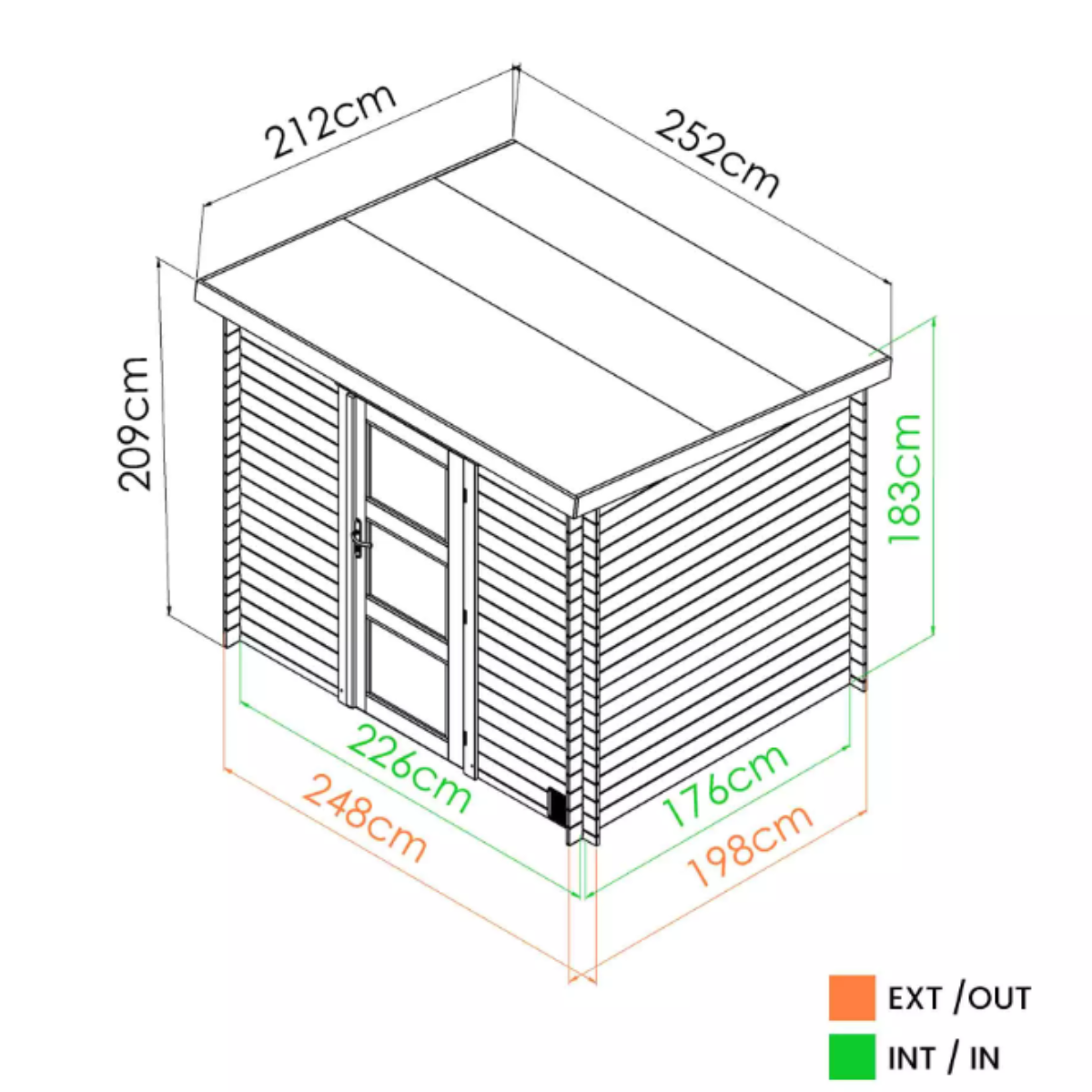 Cobertizo de madera modelo Juno Modern 4 m² esquema