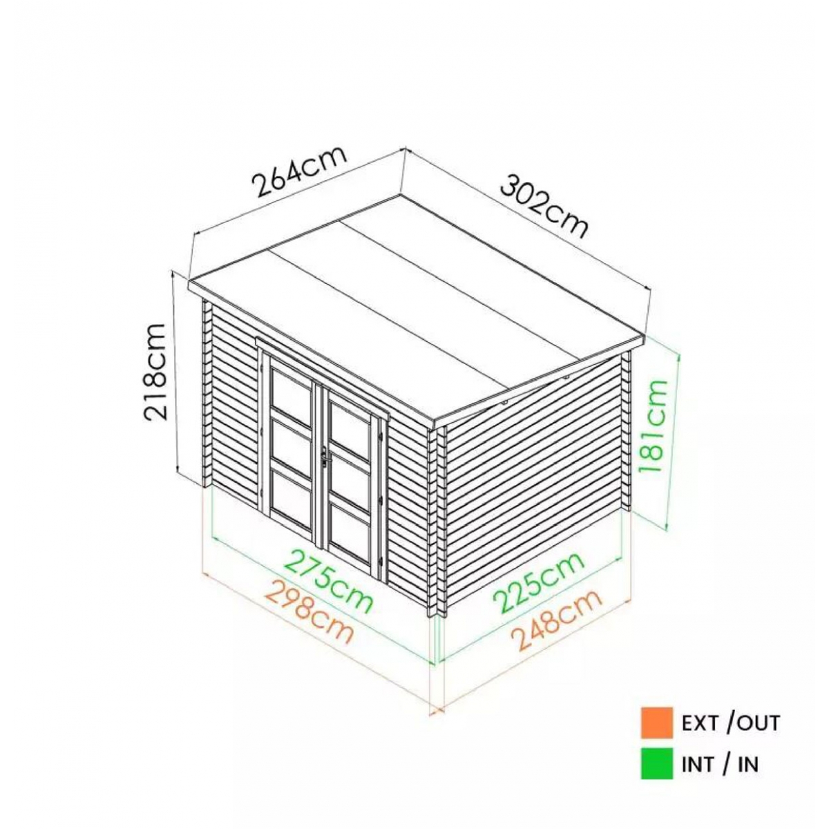 Cobertizo de madera modelo Juno Modern 6 m² esquema