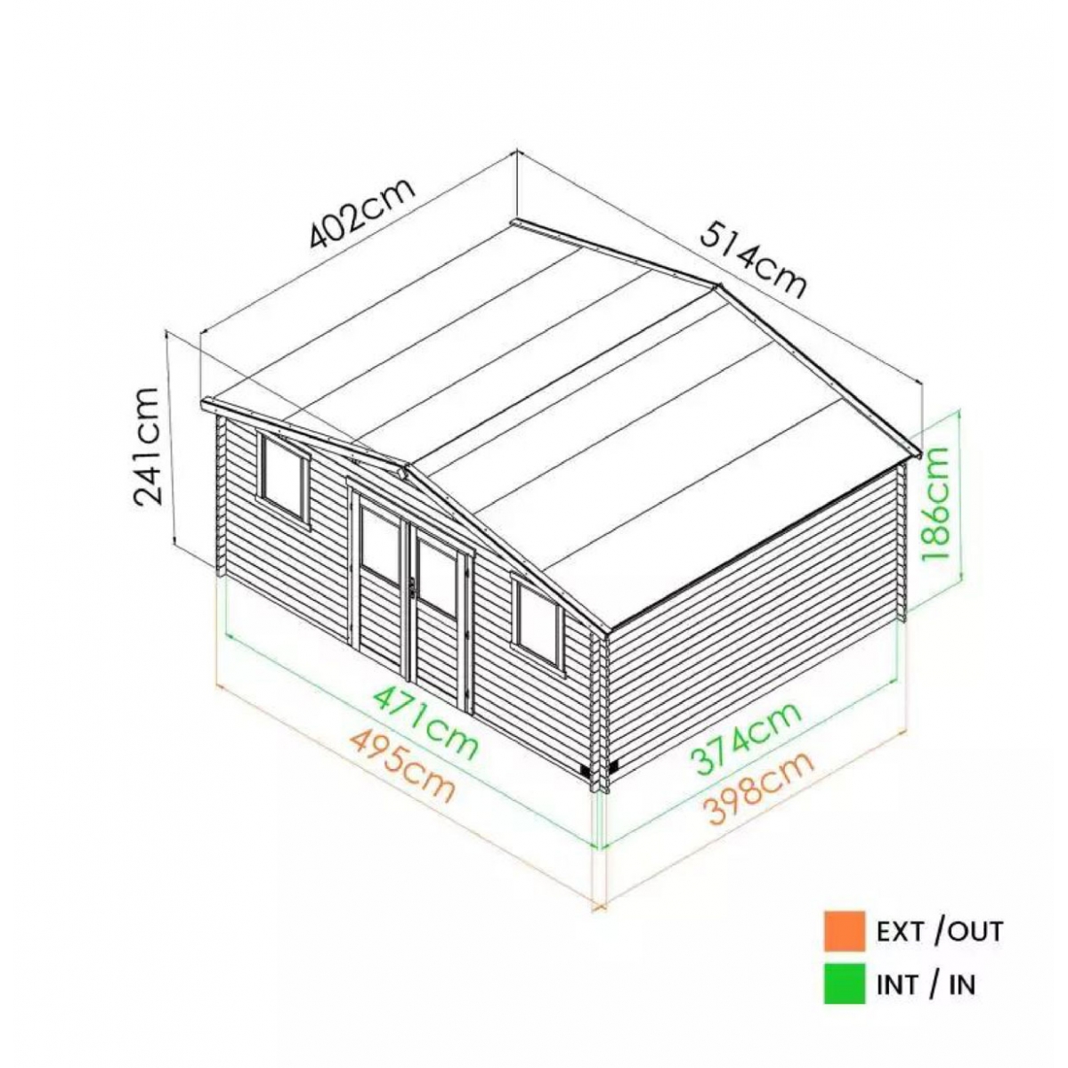 Cobertizo de madera modelo Nicia 17.6 m² esquema