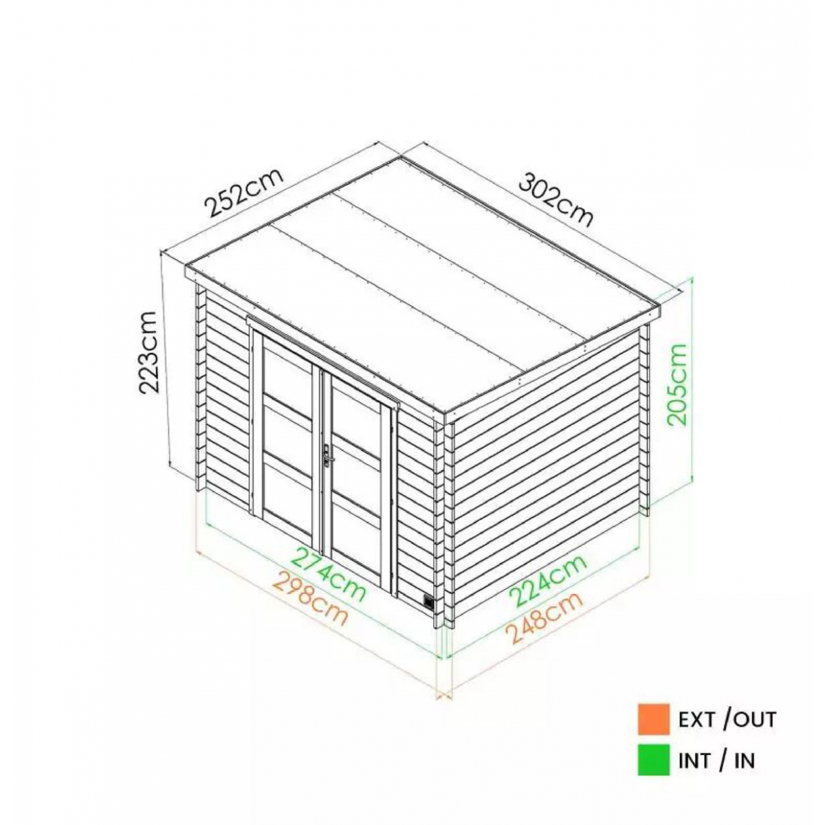 Cobertizo de madera modelo Nicia Moderne 6,2 m² esquema