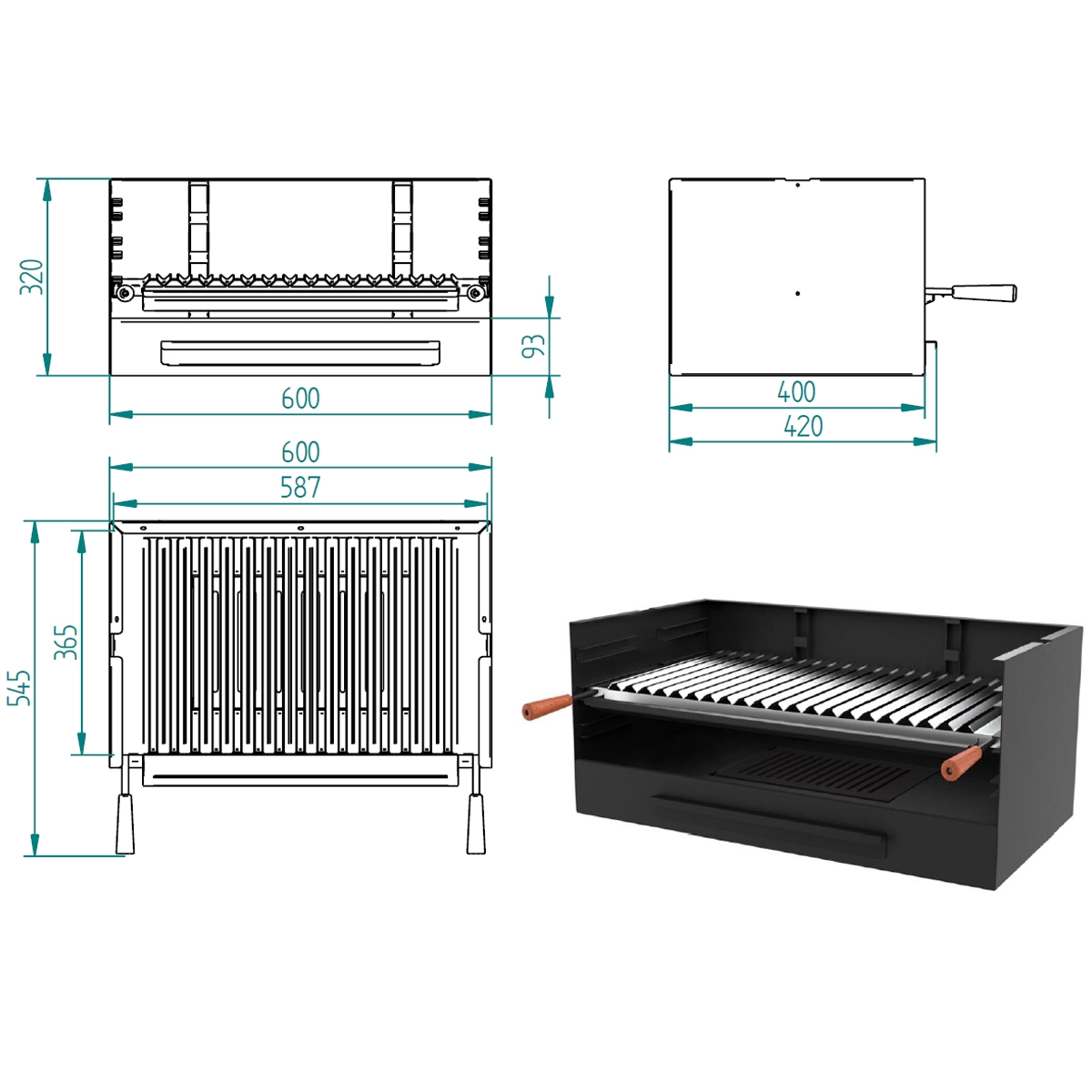 Barbecue à charbon de bois et à bois BV-60 tailles