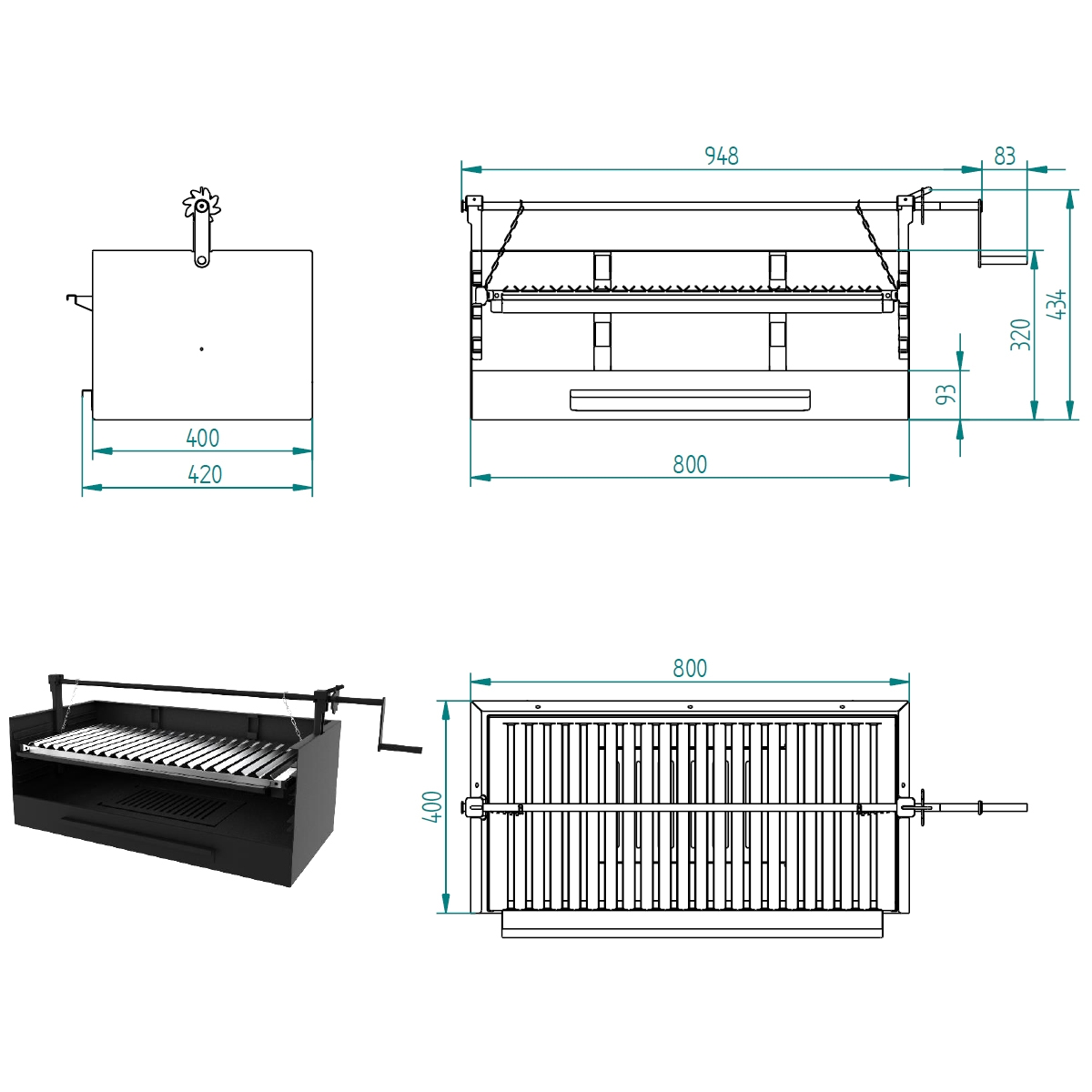 Holzkohle- und Holzgrill BVE-80 mit Messaufzug