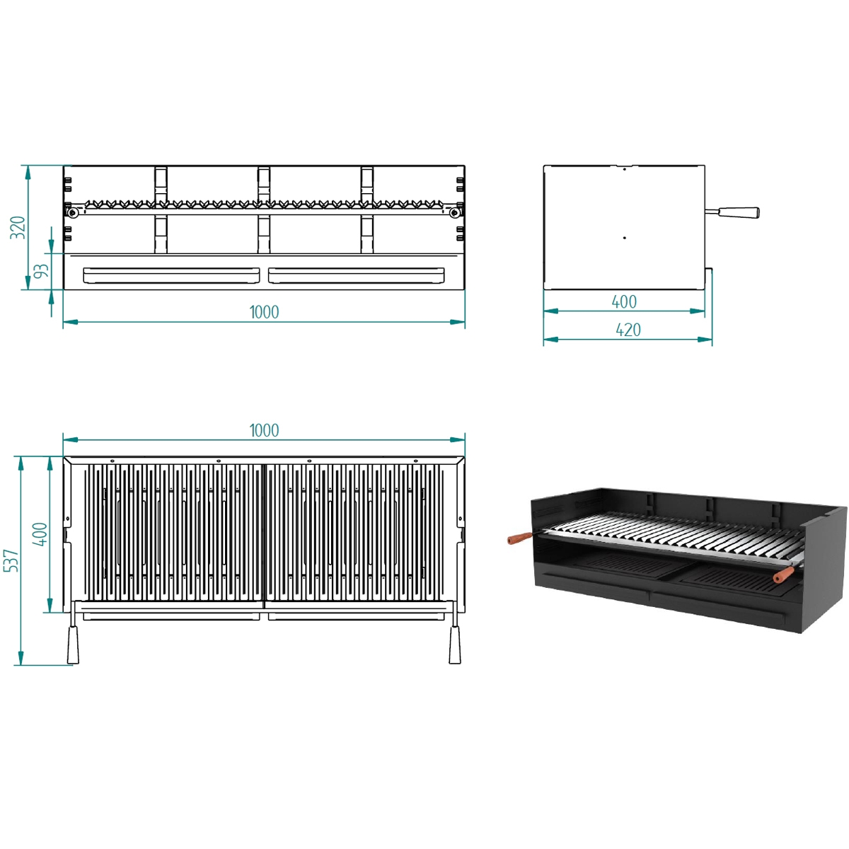 Holzkohle- und Holzgrill BV-100 Maße