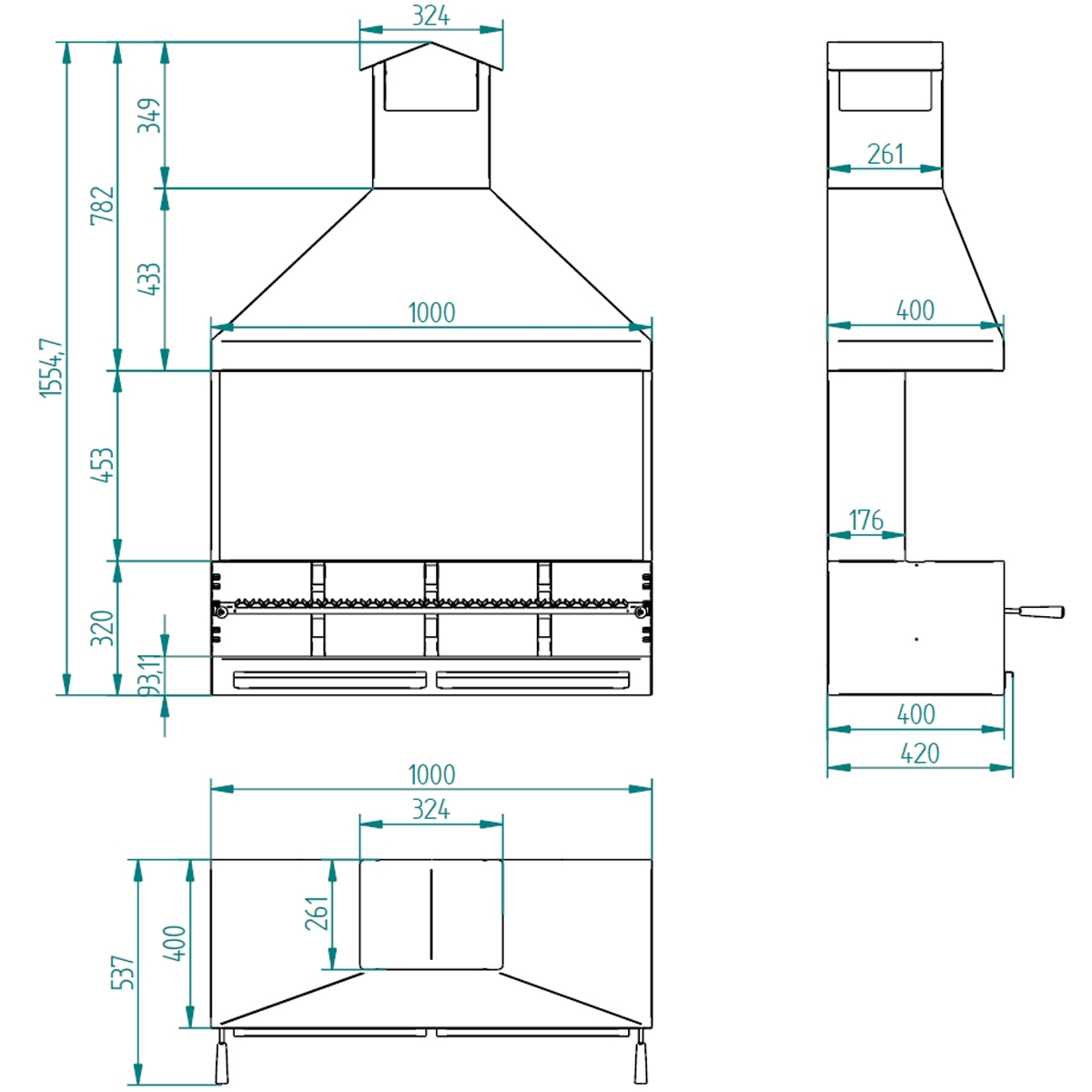 Charcoal and wood barbecue BV-102 measures
