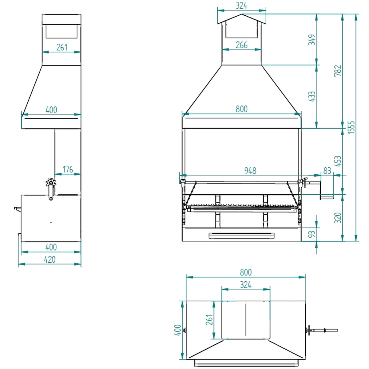 Charcoal and wood barbecue BVE-82 sizes