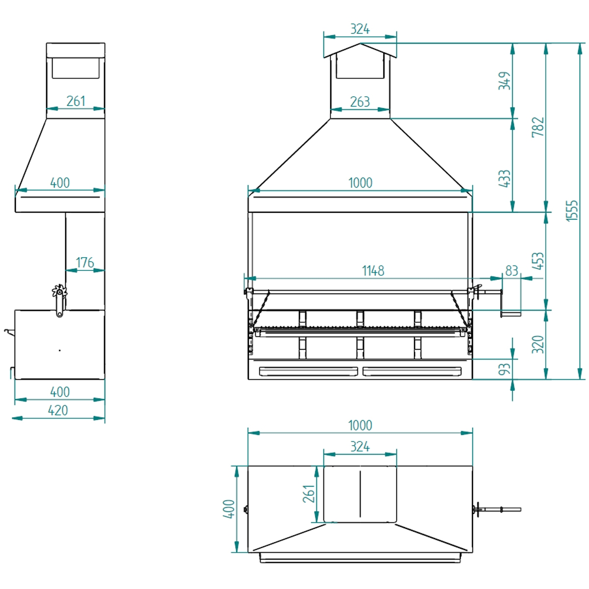 Charcoal and wood barbecue BVE-102 measures