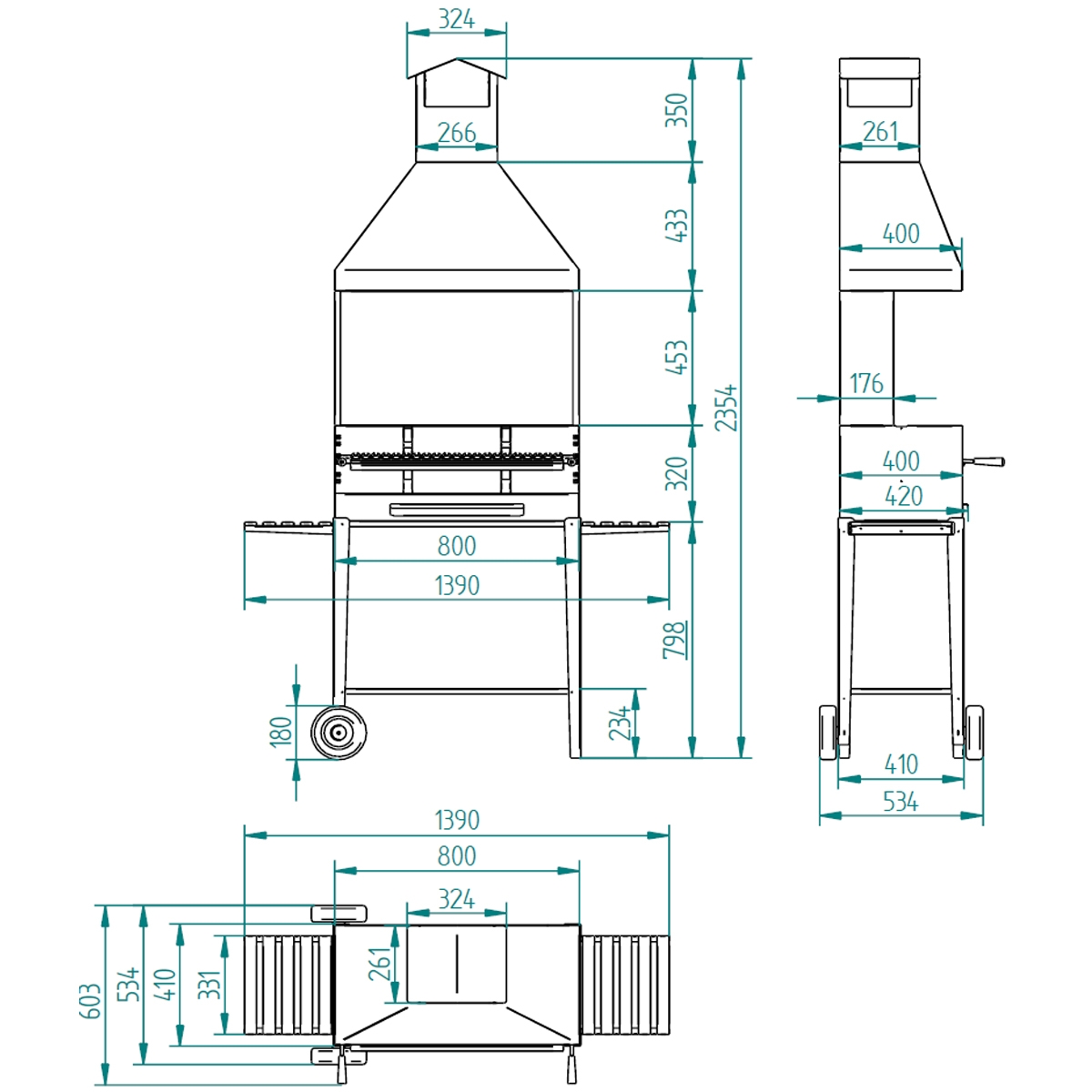 Charcoal and wood barbecue BV-84 measures
