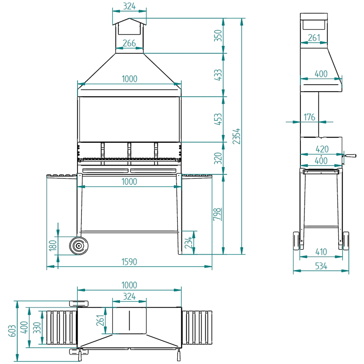 Barbecue à charbon de bois et à bois BV-104 mesures