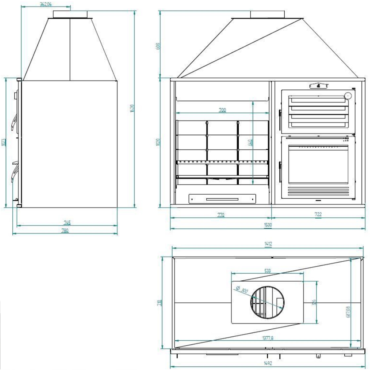Charcoal and wood barbecue Fusion 160 measures