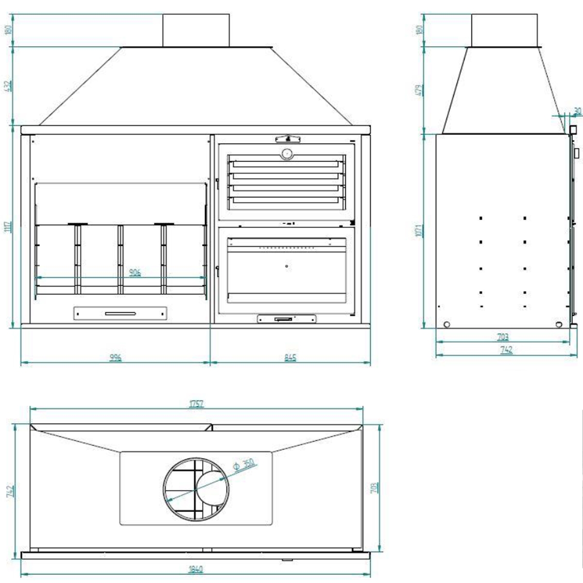 Charcoal and wood barbecue Fusion 200 measures