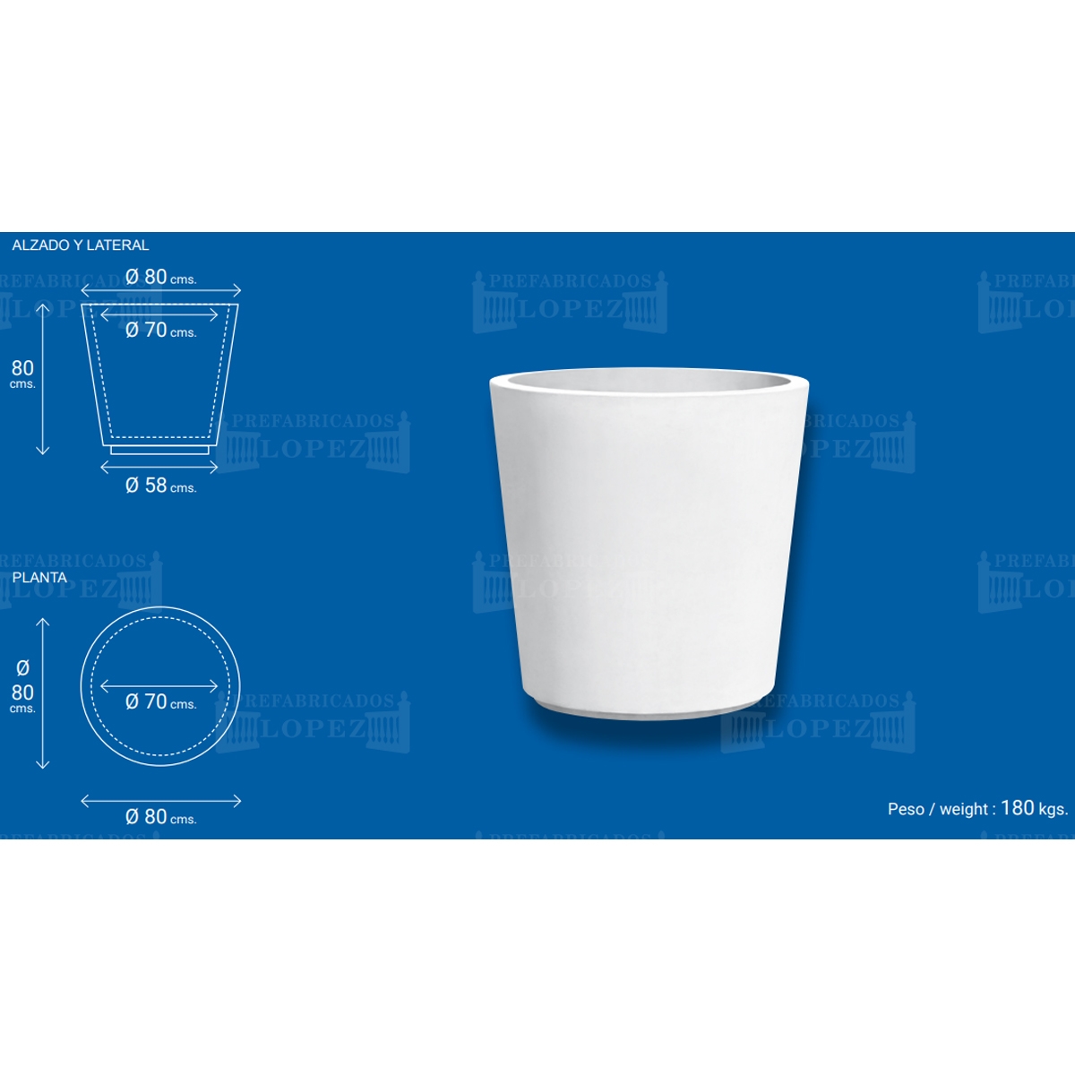 Sevilla concrete planter measures