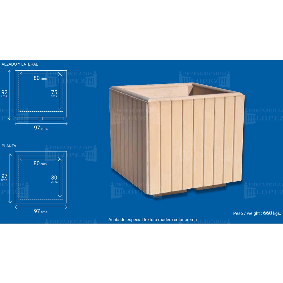 Alhambra concrete planter measures