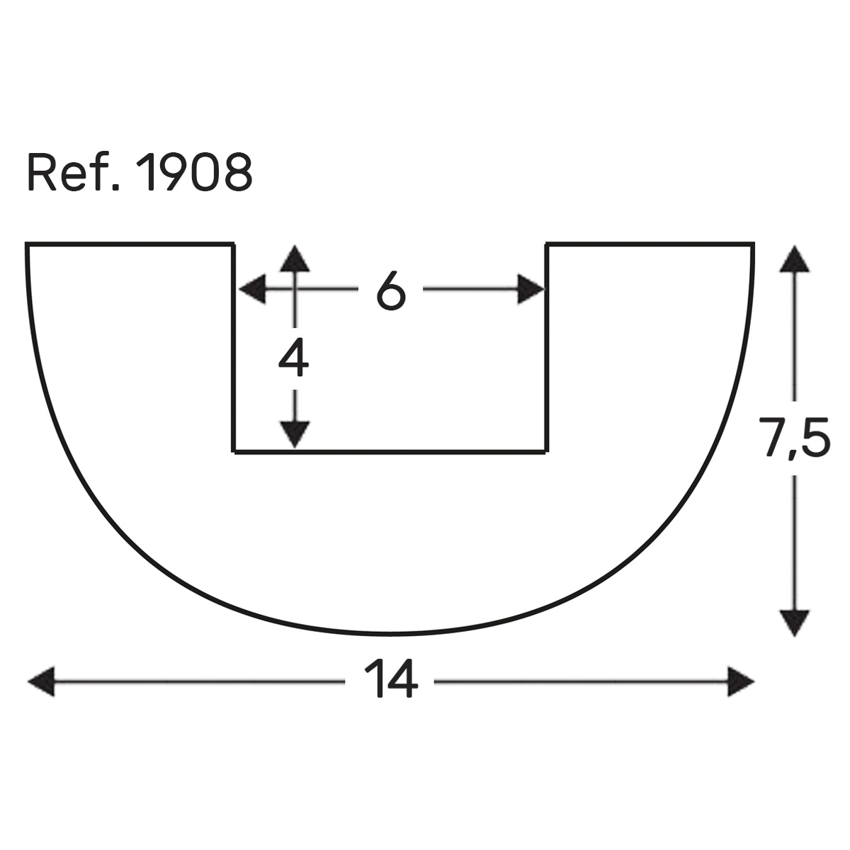 Diagram 300x14x7.5 curved half-round beam
