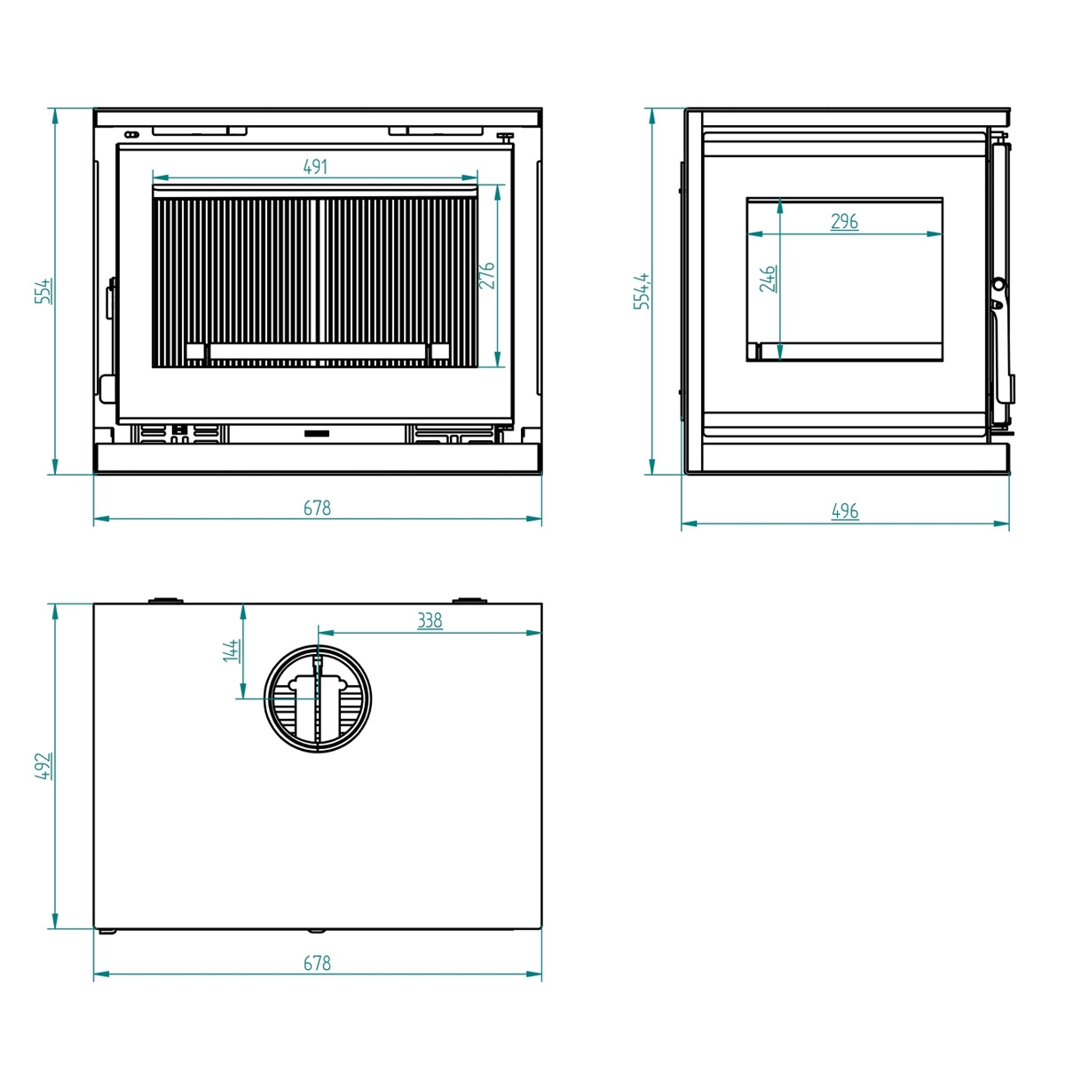 Estufa leña m-173 medidas