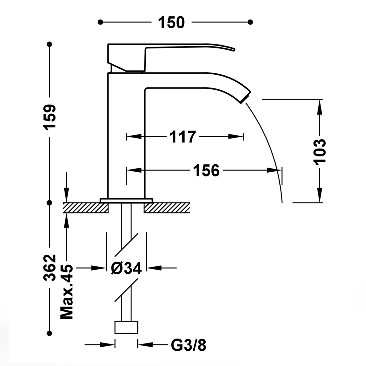 Exclusive 159mm_Medidas Single Lever Bathroom Faucet