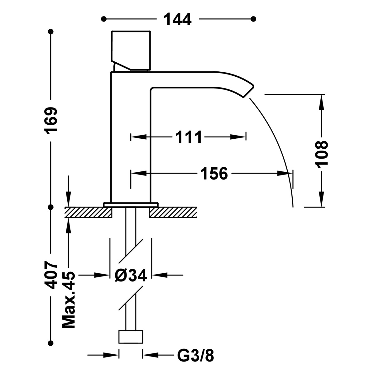 Single Lever Waterfall Basin Faucet Exclusive_Medidas Box
