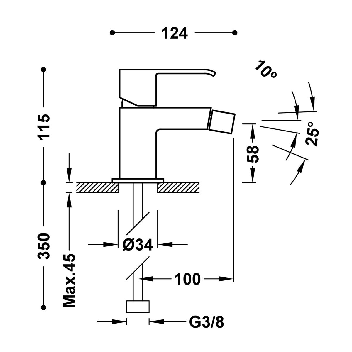 Exclusive Single-lever Bidet Tap with Maneta_Medidas