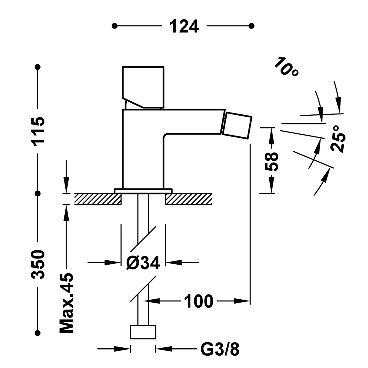 Single Lever Bidet Faucet Box Exclusive_Medidas