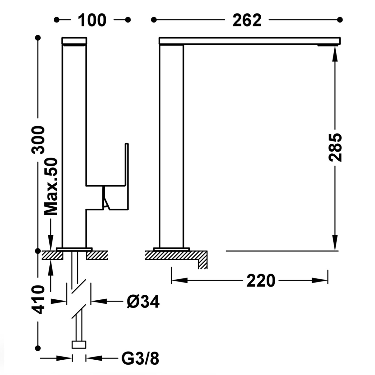 High single-lever faucet with side handle