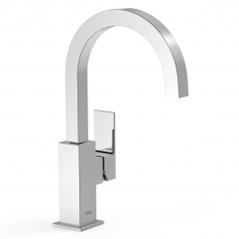 Grifo Monomando Alto Diseño Curvo Maneta Lateral Para Lavabo Cuadro Exclusive