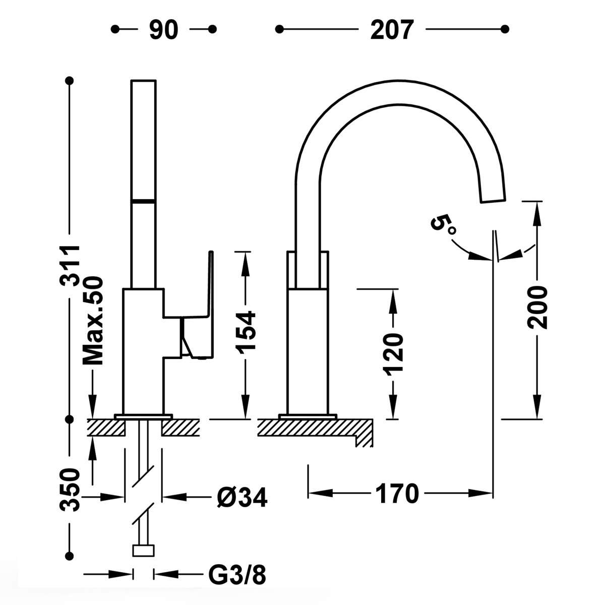 High curved design faucet with side handle