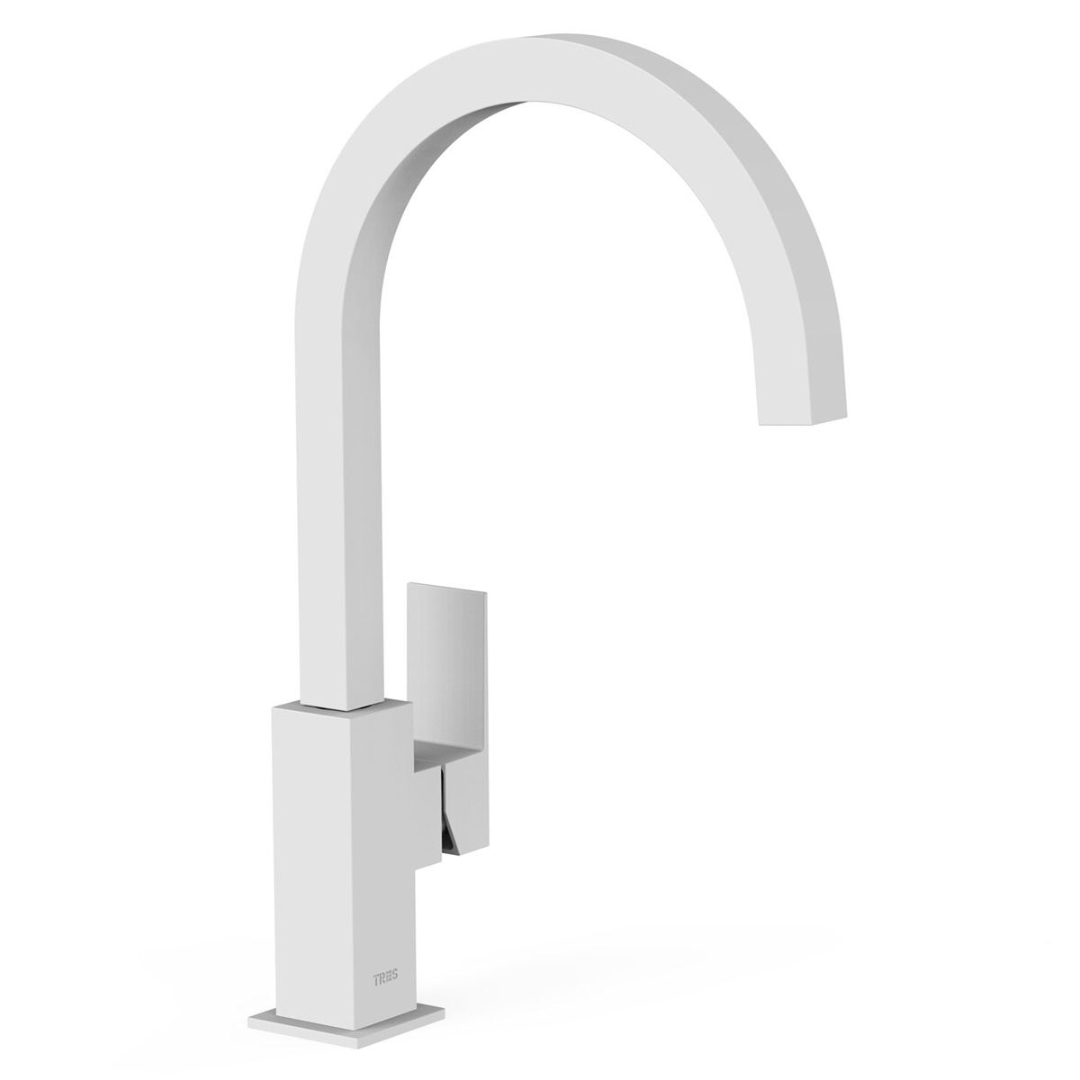 Design curvo da torneira XXL com pega lateral branca mate