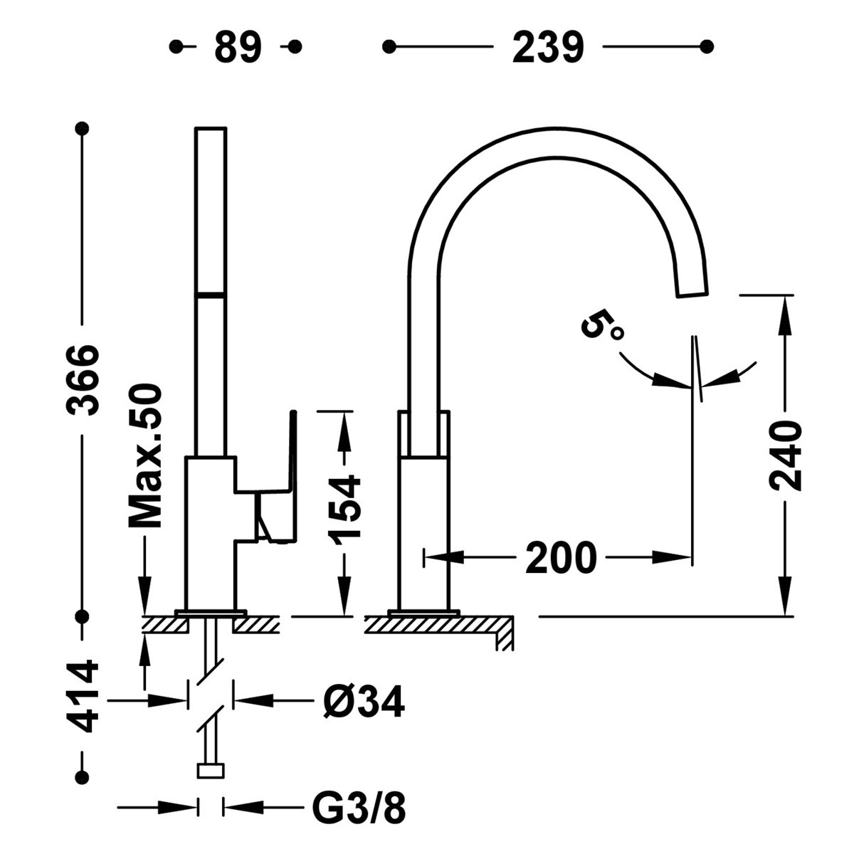 XXL faucet curved design with side handle