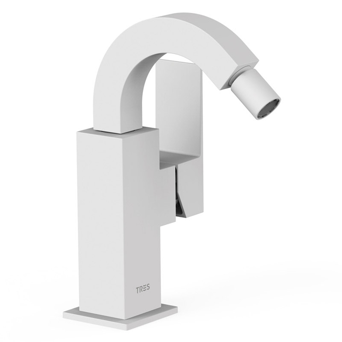 Bidet faucet in curved design with matte white side handle