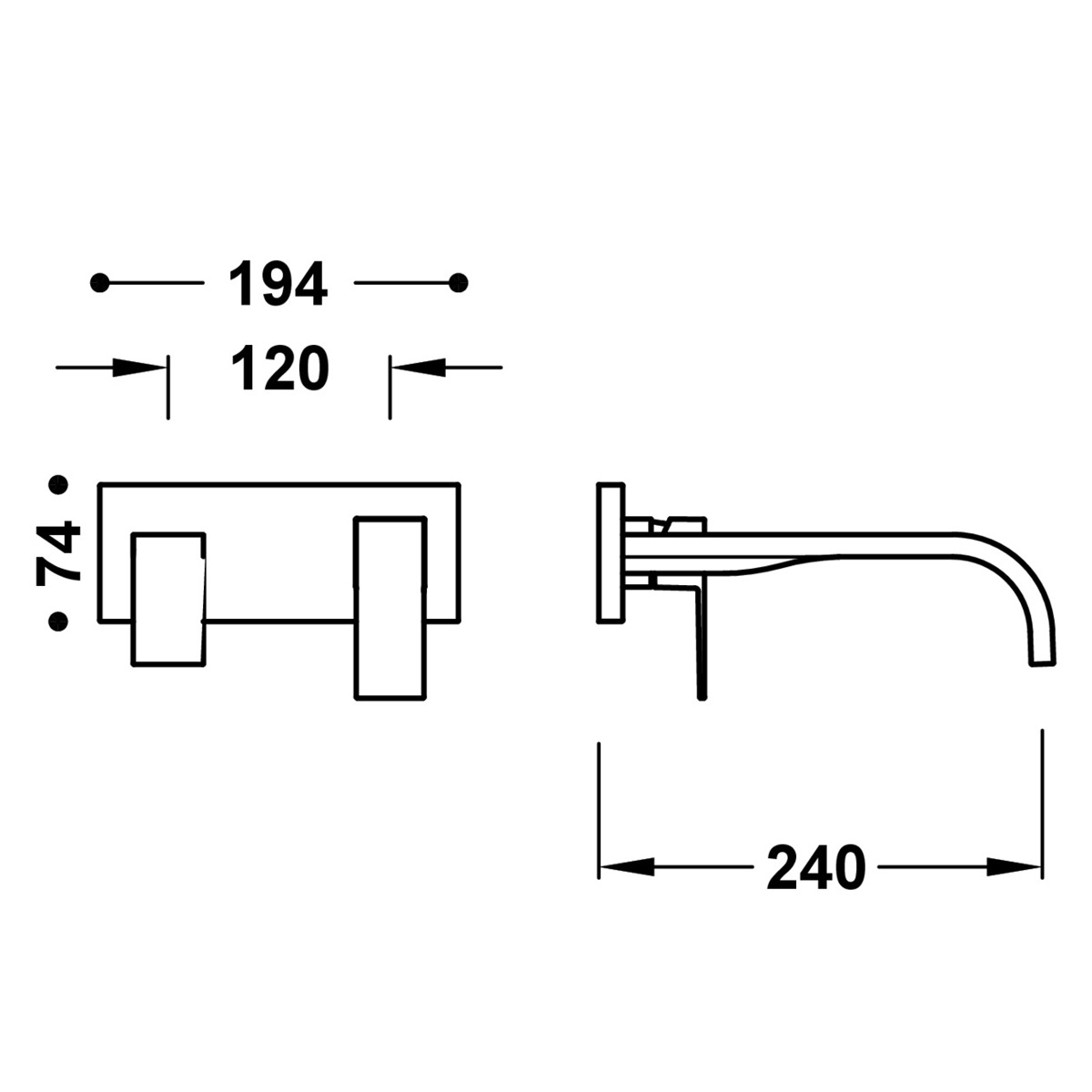 Robinet encastrable 1 pièce avec bec XXL