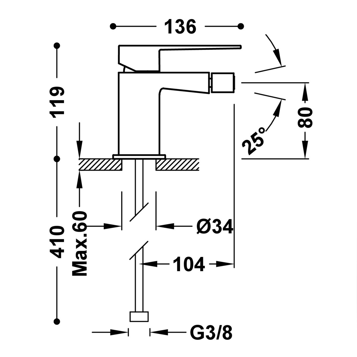 Slim Exclusive faucet with handle for bidet