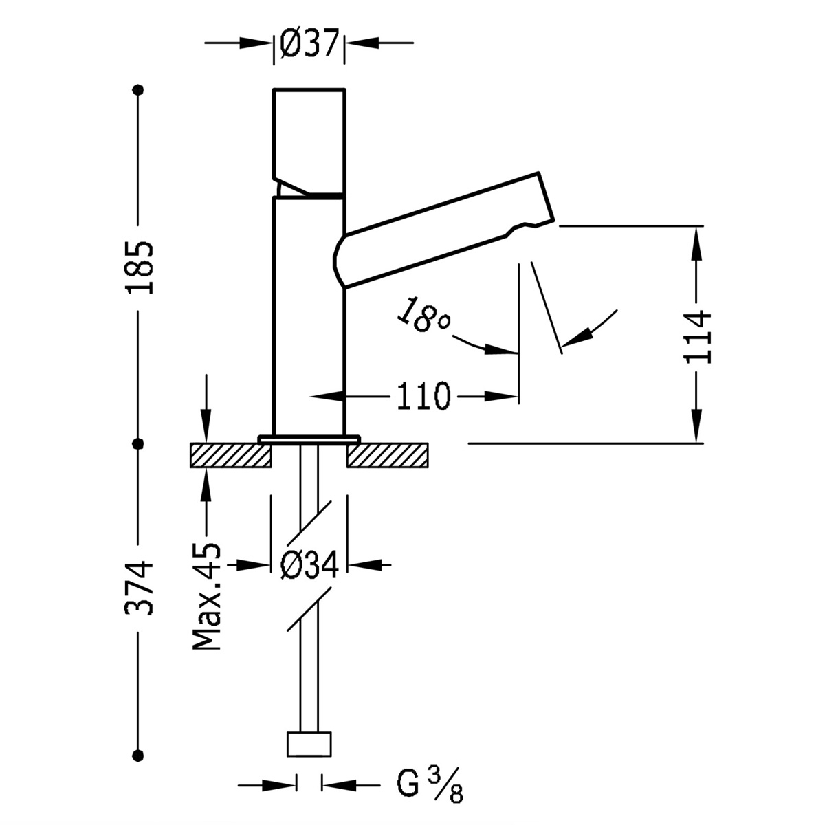 Rounded inclined spout tap Max