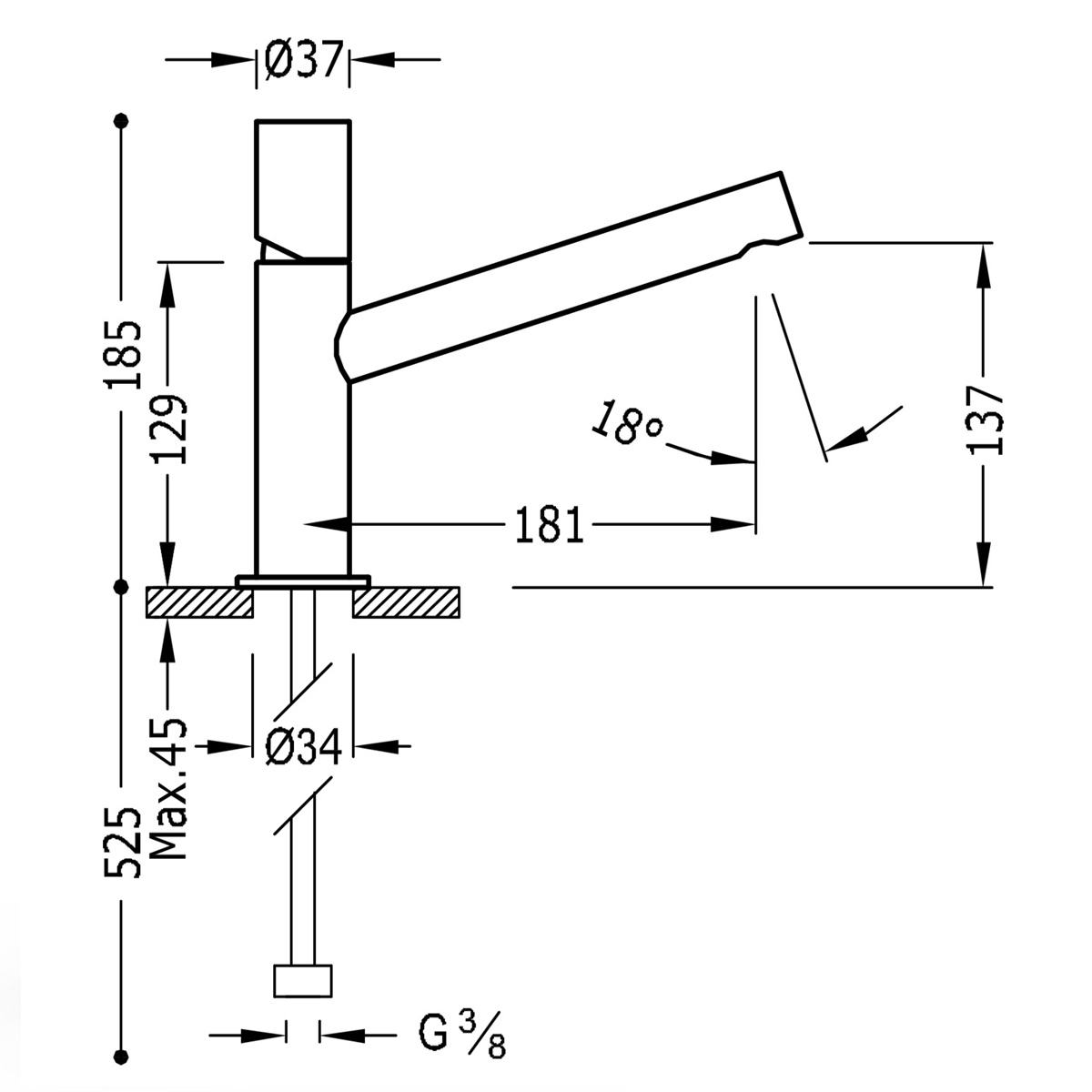 Long slanted spout faucet rounded Max