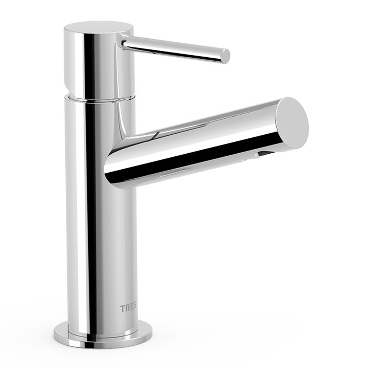 Inclined spout faucet rounded with chrome handle