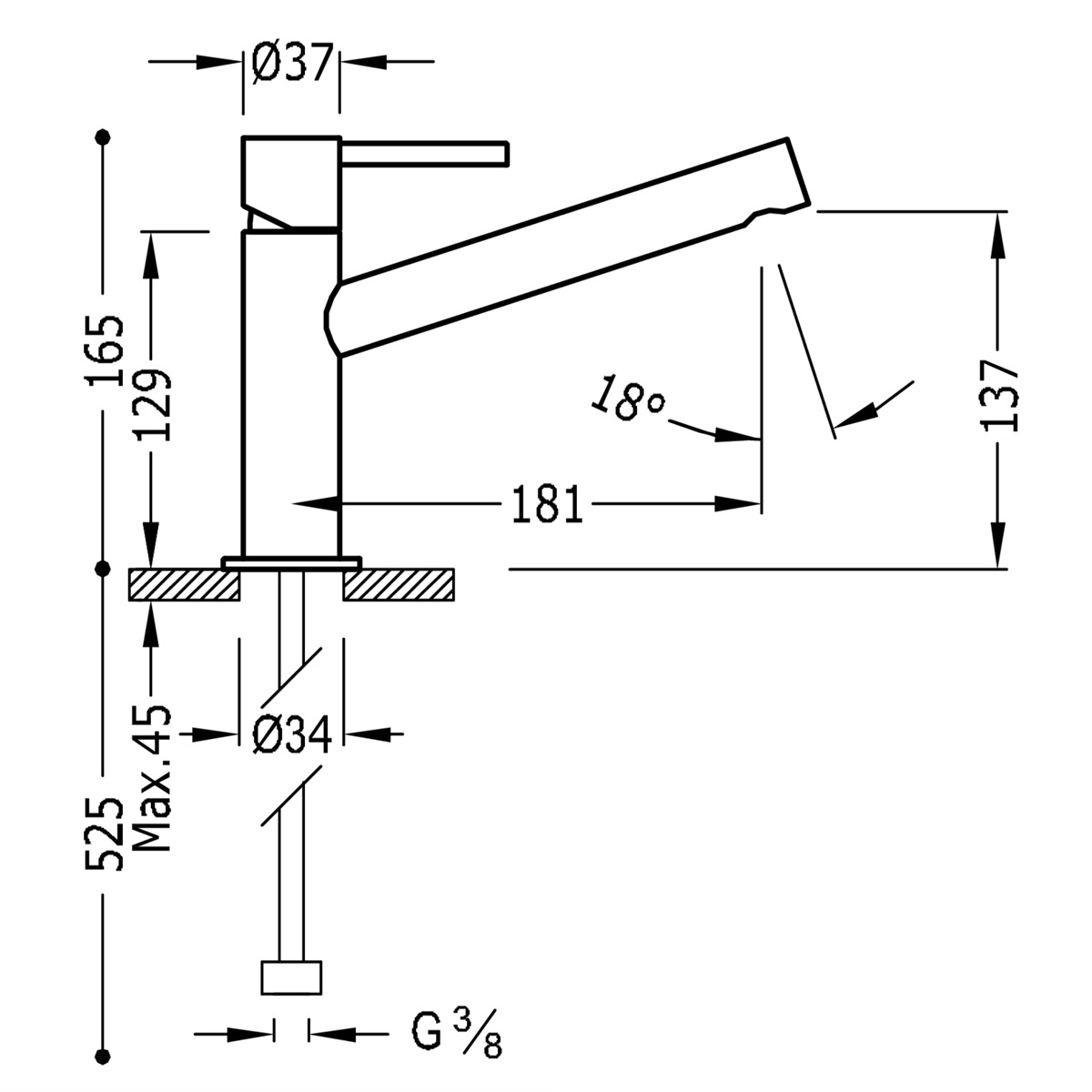 Rounded slanted long spout tap with handle