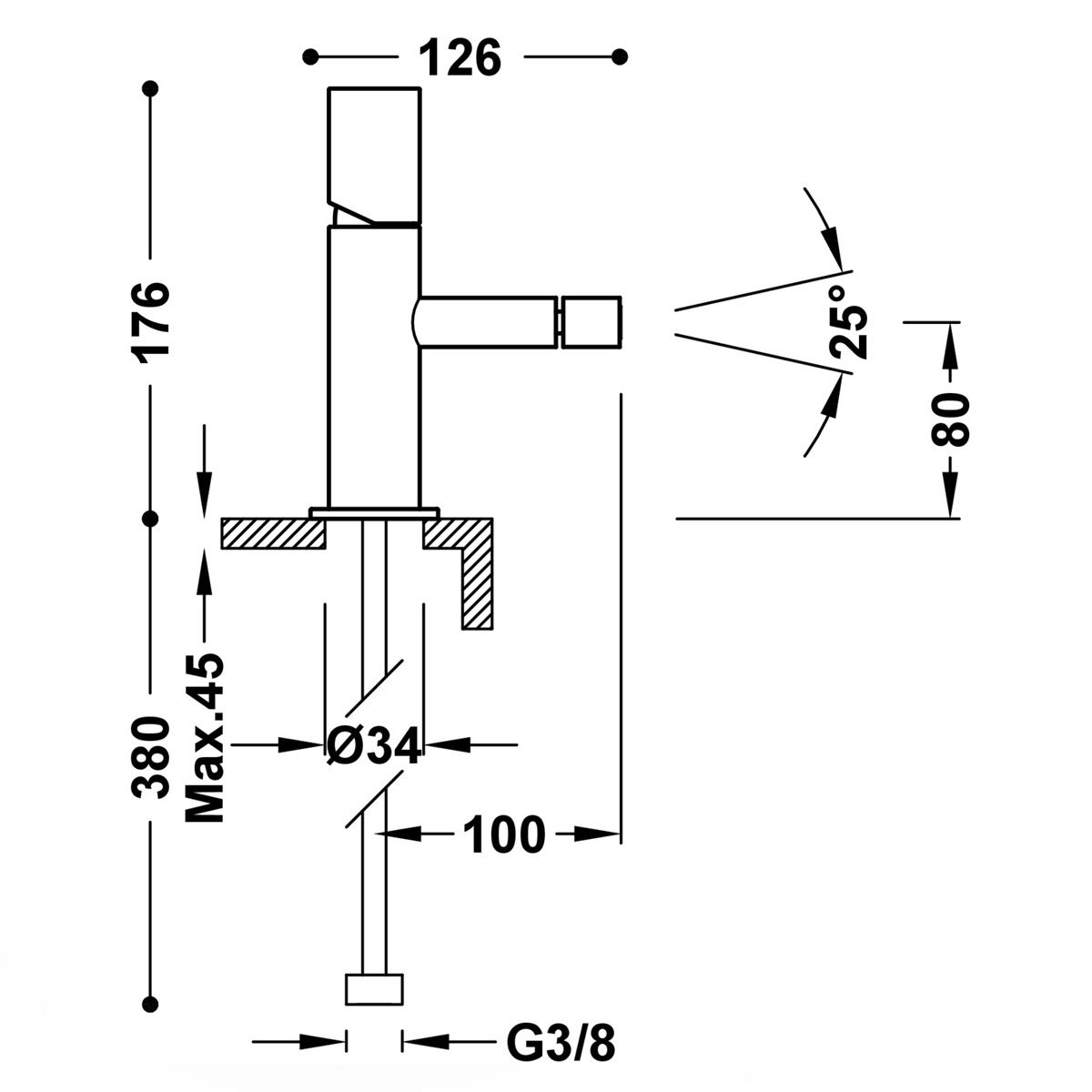 Rounded spout tap for bidet Max
