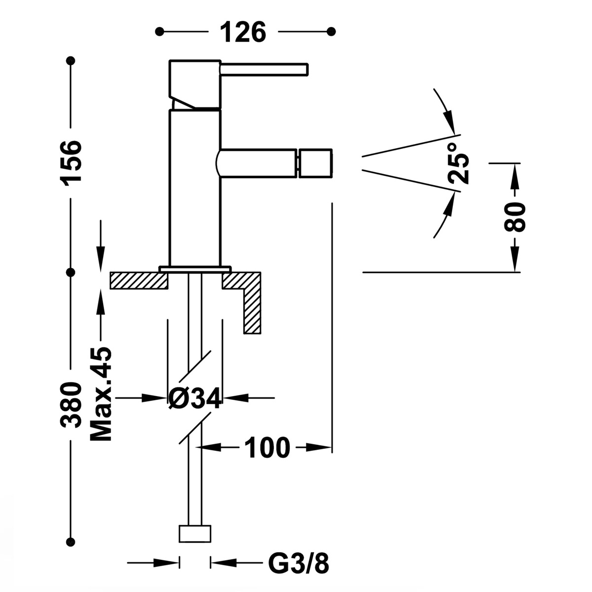 Tap mit abgerundetem Ausguss und Griff für Bidet Max