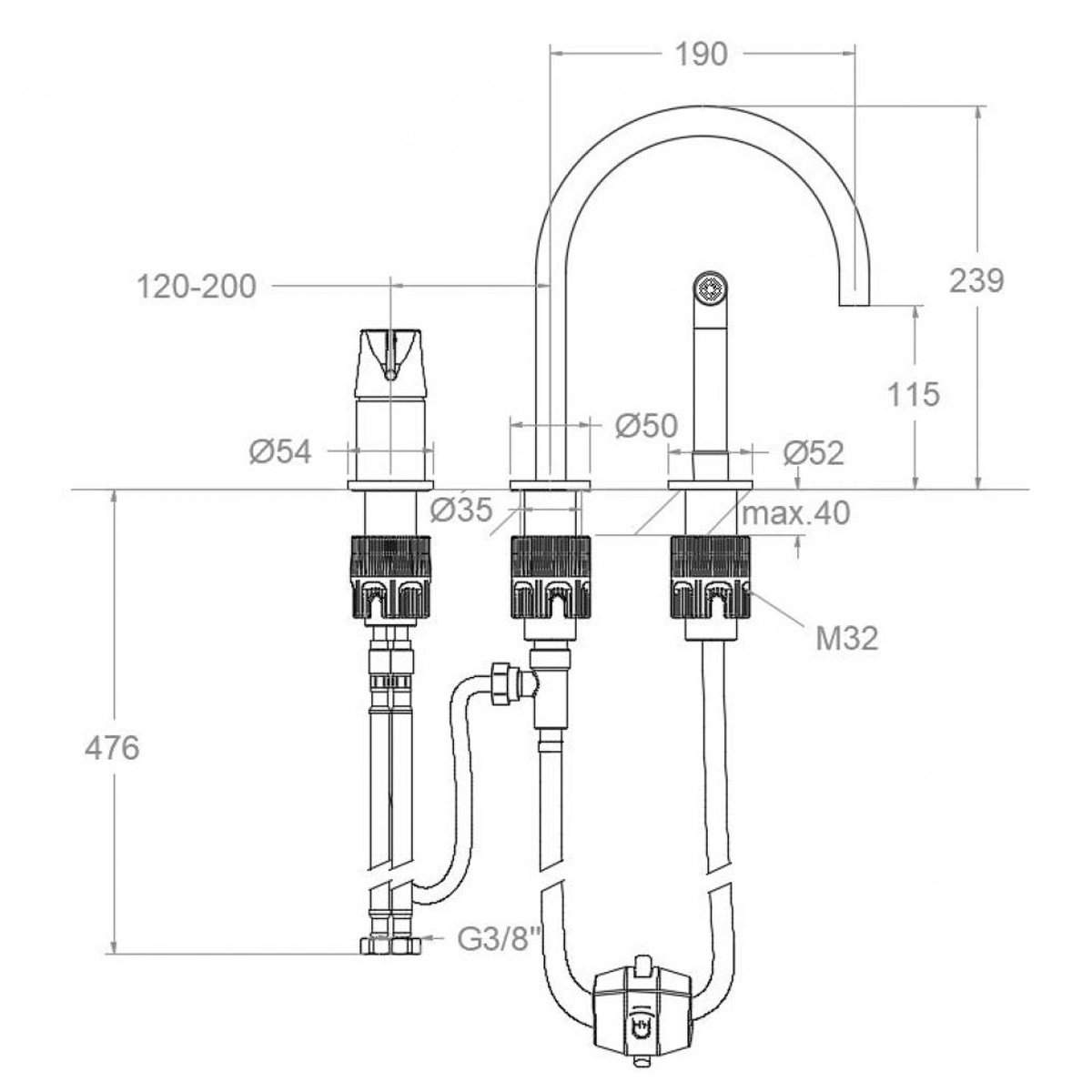 Regalwasserhahn mit Dusche für die Adagio-Küche